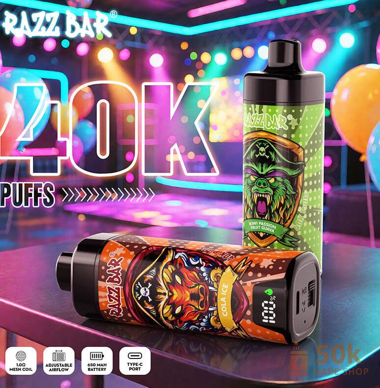 Razz Bar NEW 40000 eldobható Vape | 40K Puffs, LED kijelző és újratölthető